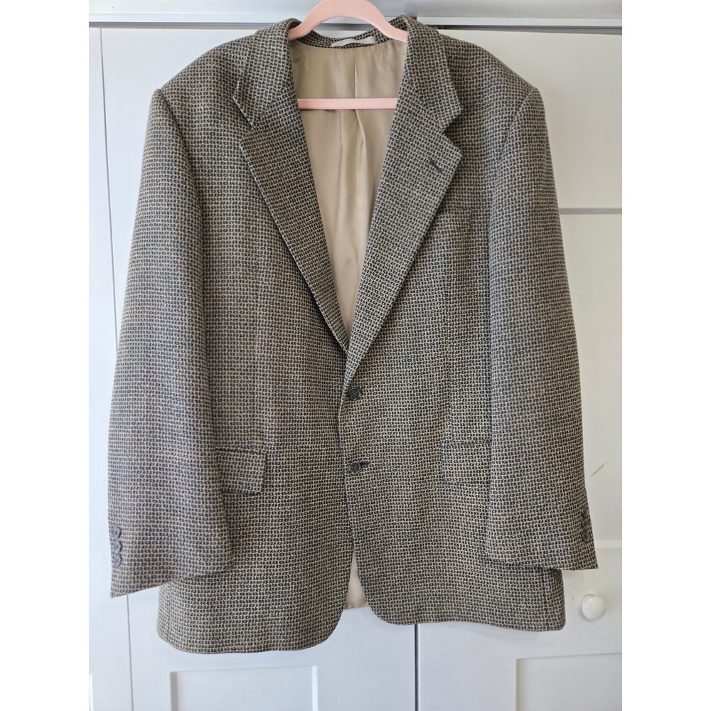 Vintage Micro Check Two Button Blazer Brown Tan Navy Houndstooth Sport Coat